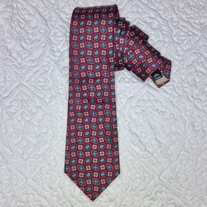 Woodwards vintage silk tie, foulard pattern, red and blue